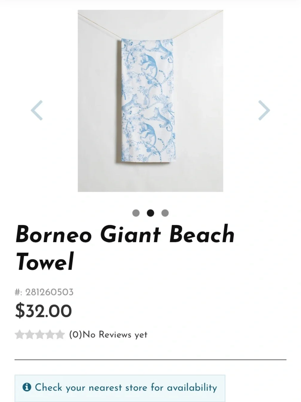 Borneo Giant Beach Towel - Blue & White